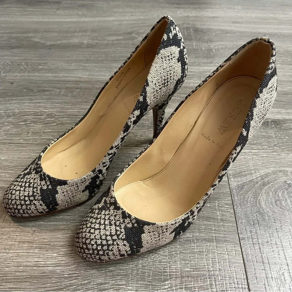 J. Crew Snake Print Pointed Toe Pumps in Black and Cream